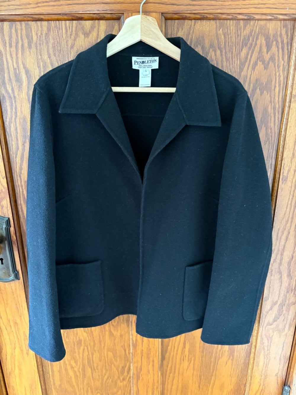 Pendleton Classic Wool Black Blazer 100% Virgin Wool One Button Jacket Large EUC